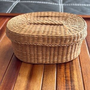Vintage Woven Storage Basket with Lid